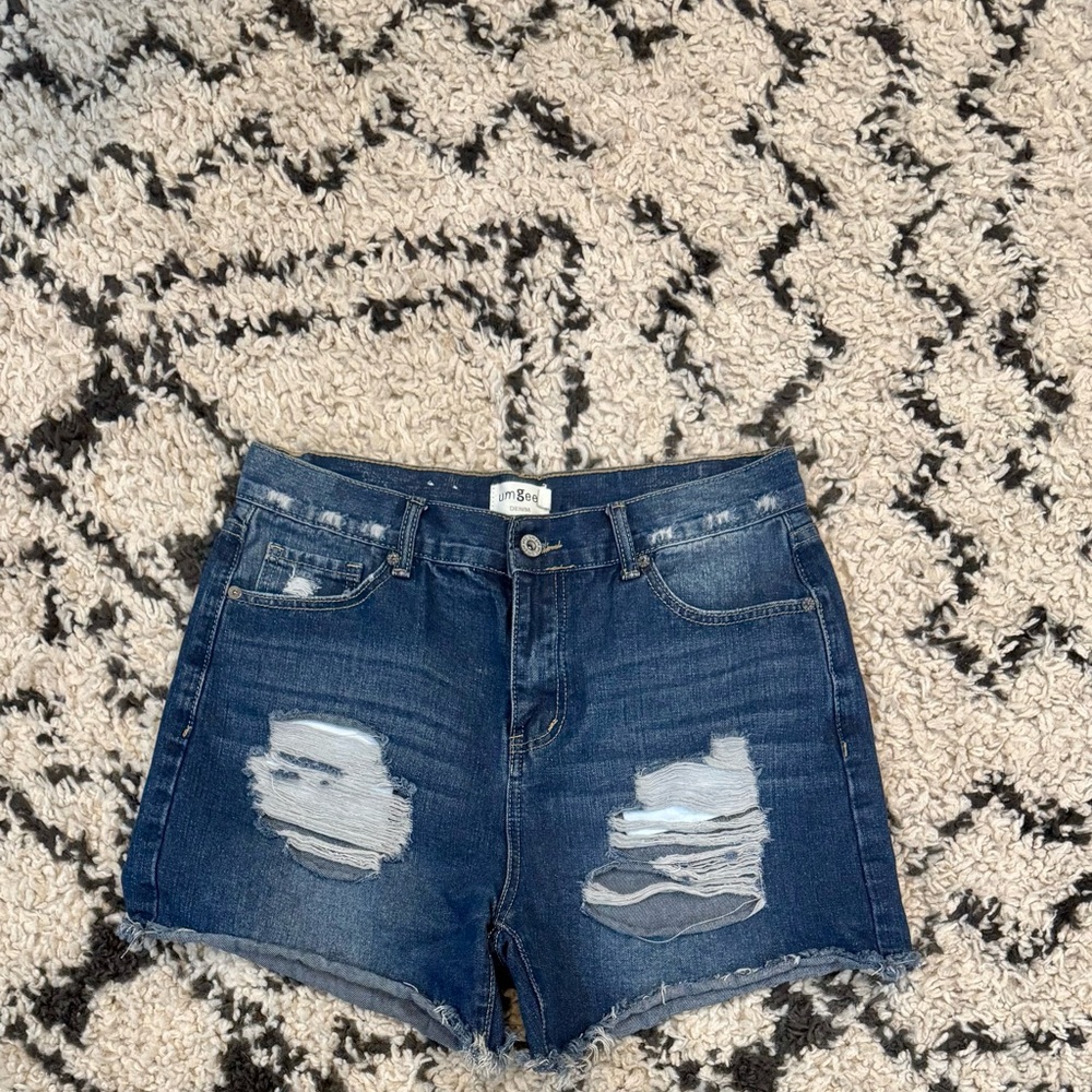 Umgee Dark Blue Distressed Jean Shorts